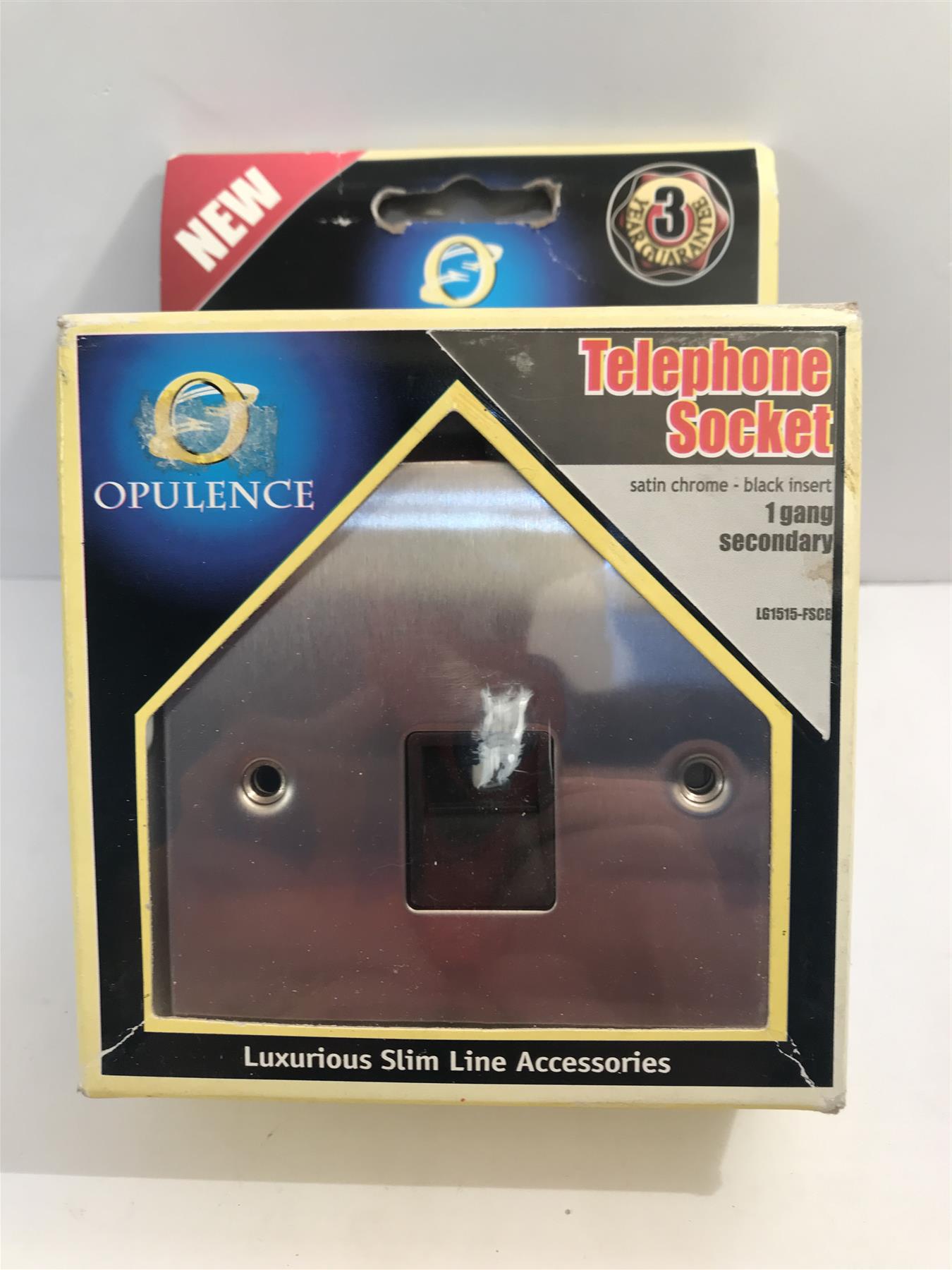 Satin Chrome Telephone Socket 1 Gang Secondary Black Insert  LG1515-FSCB