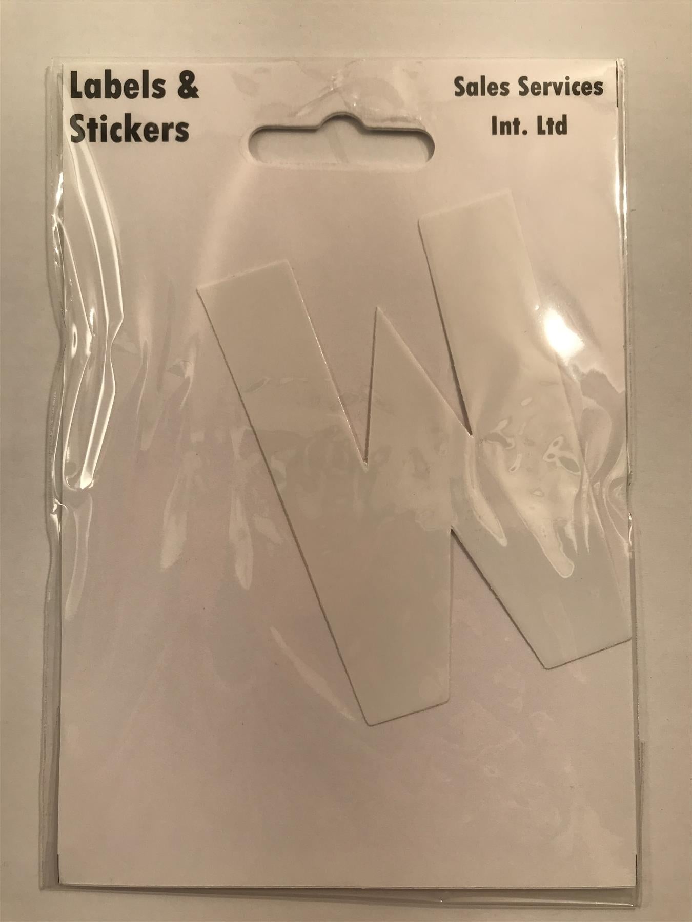White Letter W Self  Adhesive Waterproof Sticker 8 x 6cm