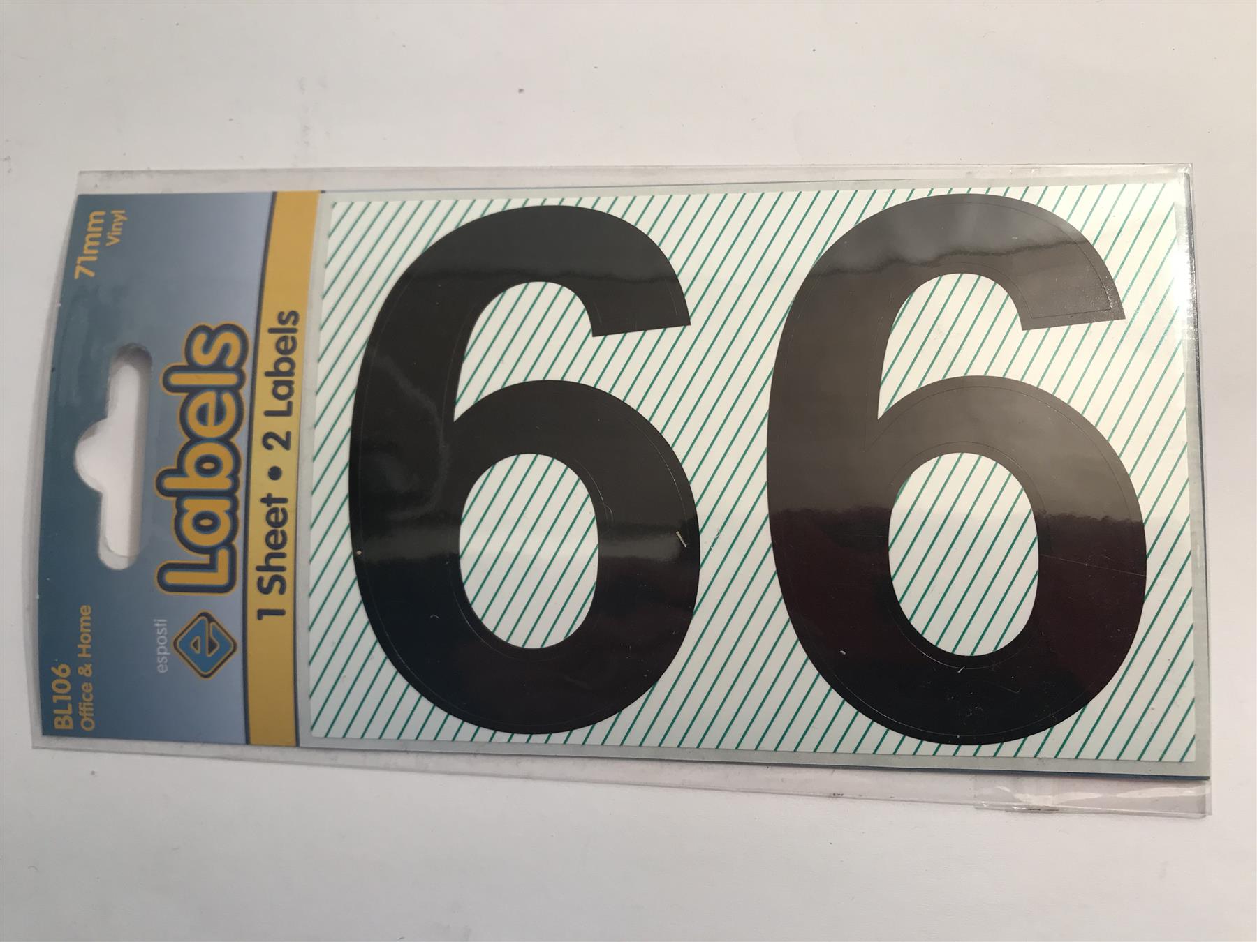 Esposti Large Black Vinyl Sticker No. 6 -  71mm (2 Pack) BL106