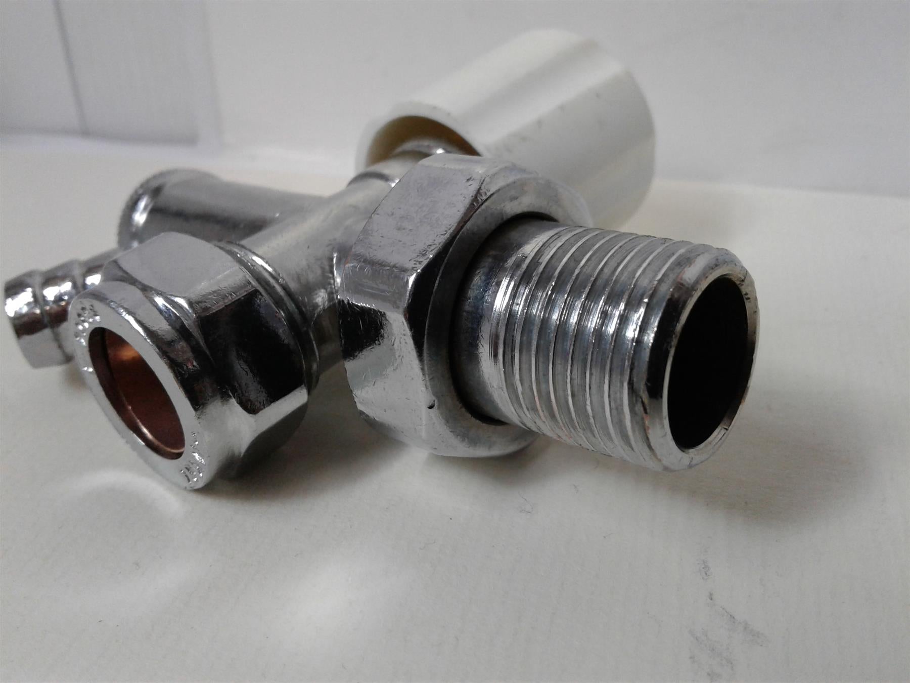 New Chrome 15mm Angled Radiator Valve Drain-Off Outlet 1/2" Lockshield