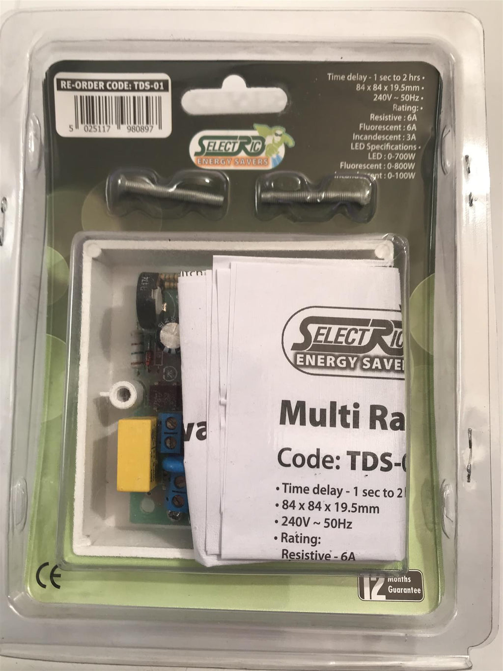Selectric Multi Range Touch Activated Timer Switch 1 Sec to 2 Hours  TDS-01