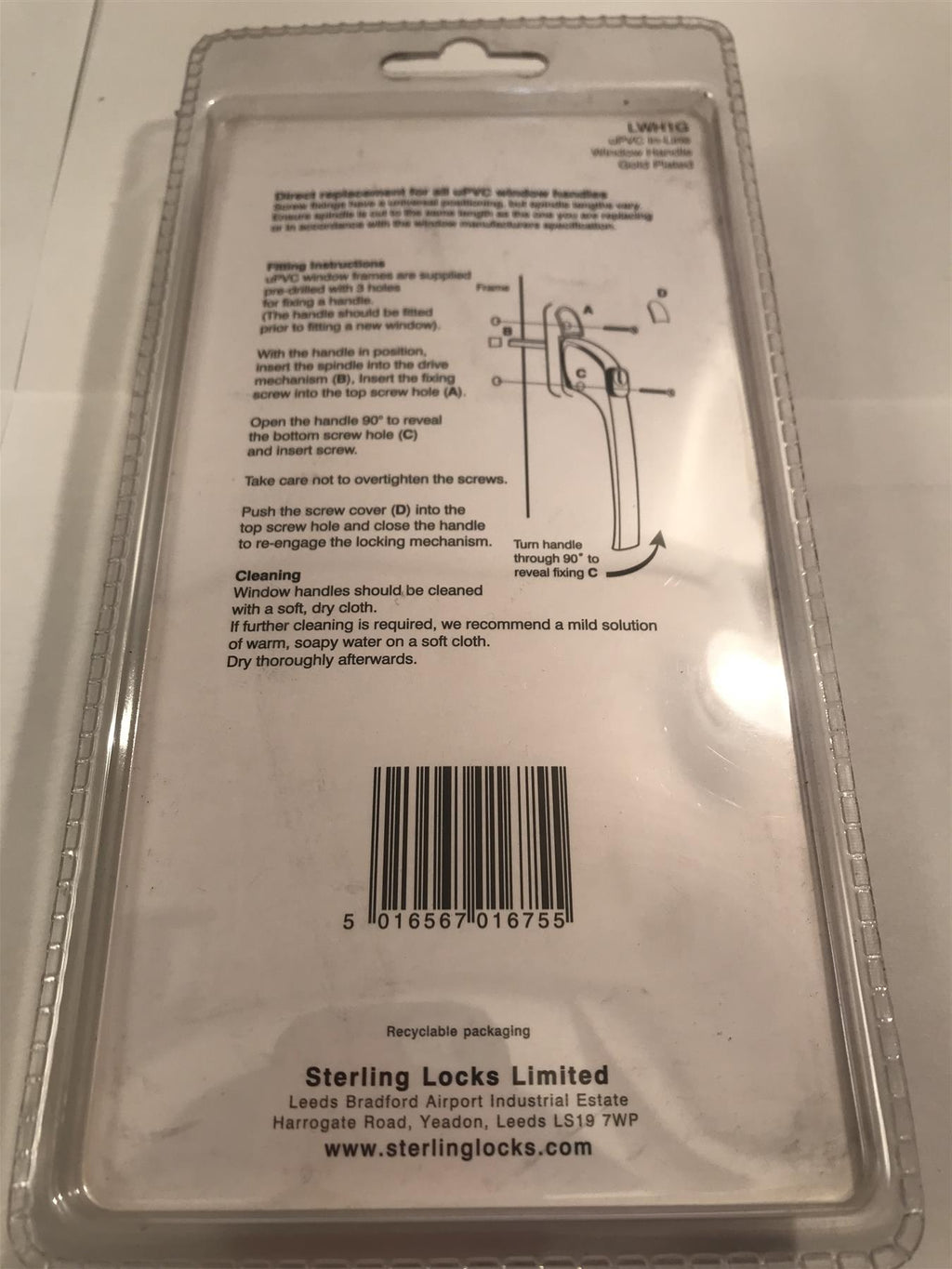 Sterling UPVC Window Handle Inline GOLD LWH1G