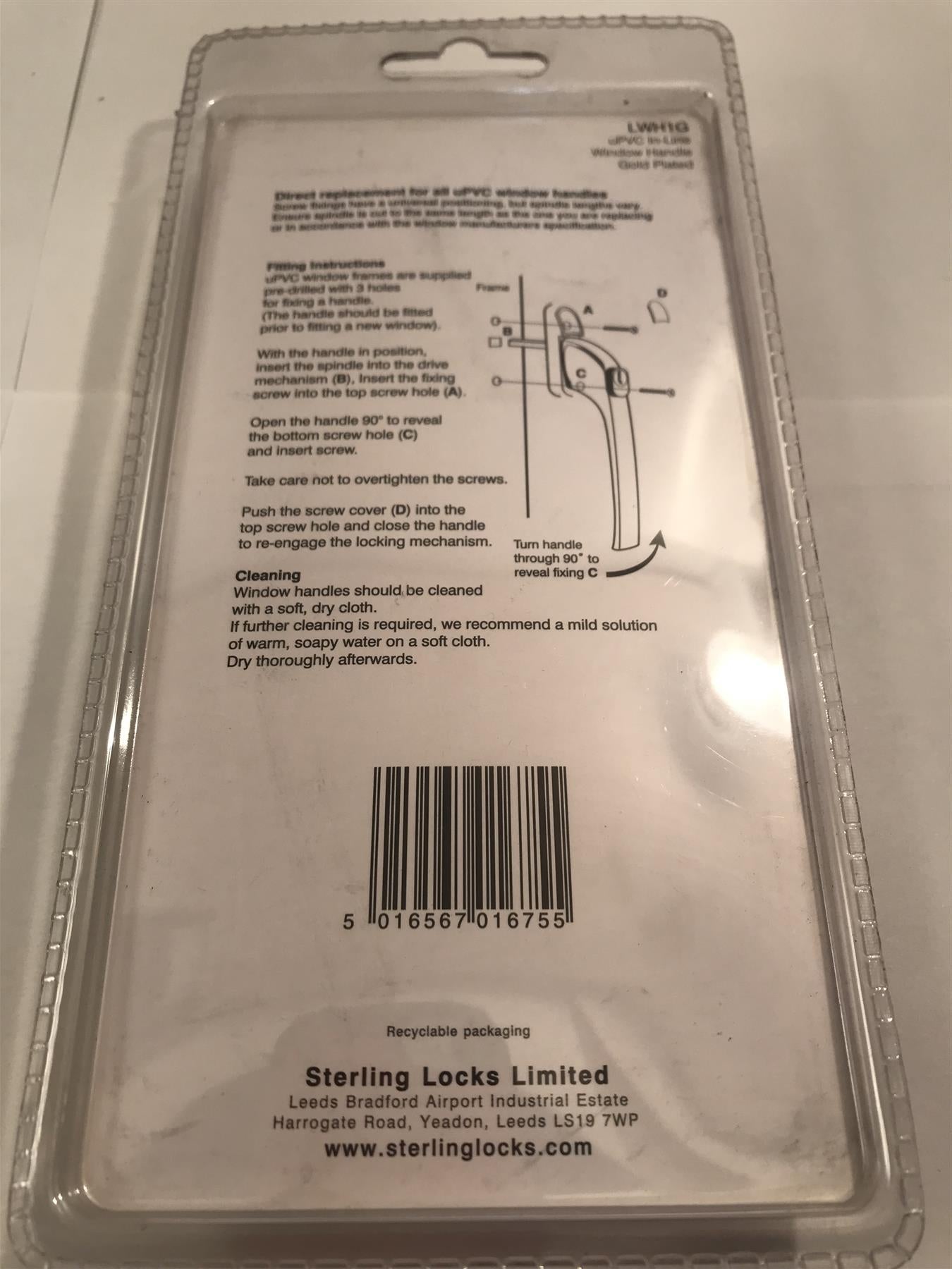 Sterling UPVC Window Handle Inline GOLD LWH1G