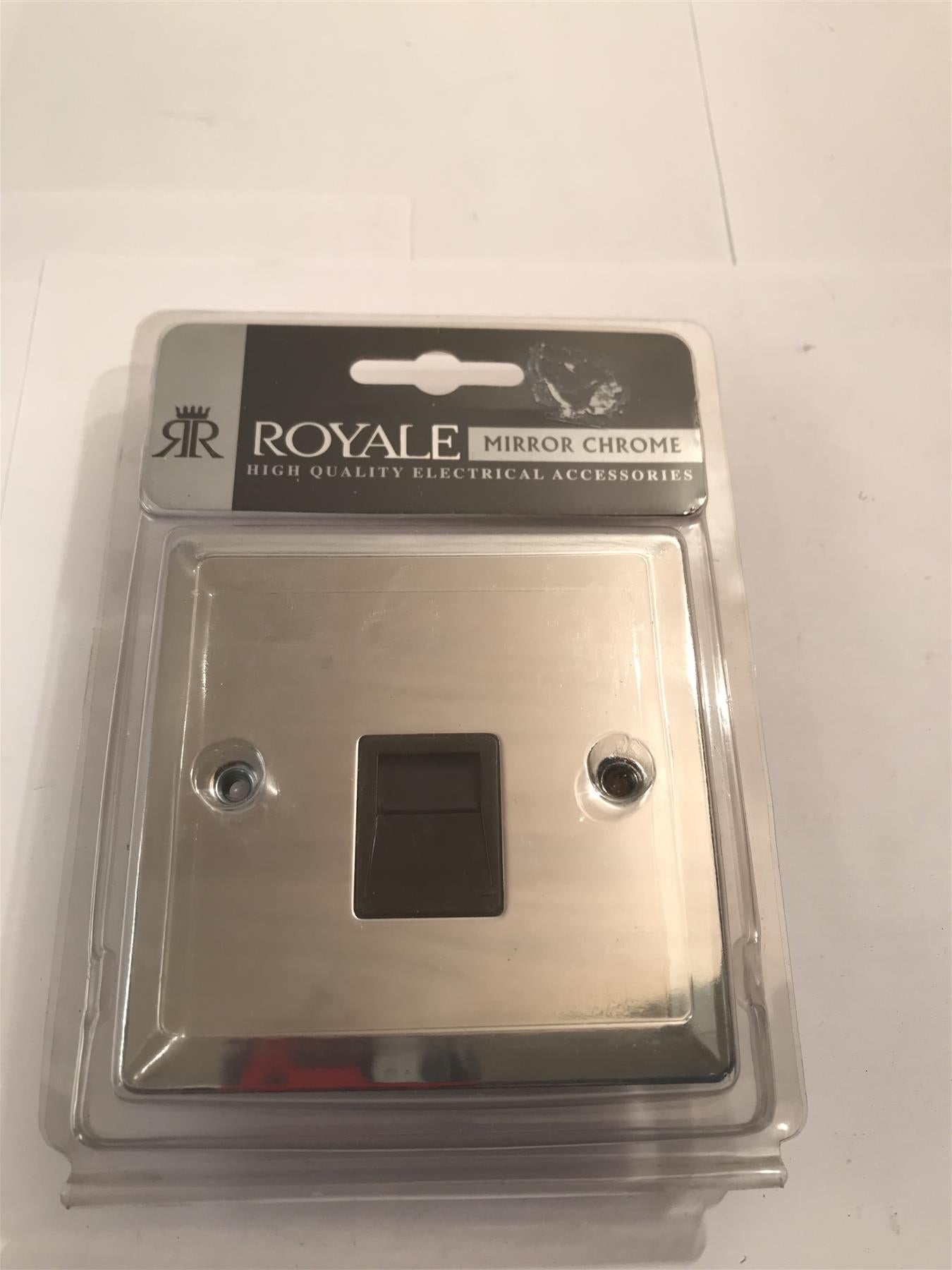 Royale Flat Plate Telephone Master Socket Polished Chrome Black Insert YSCP12