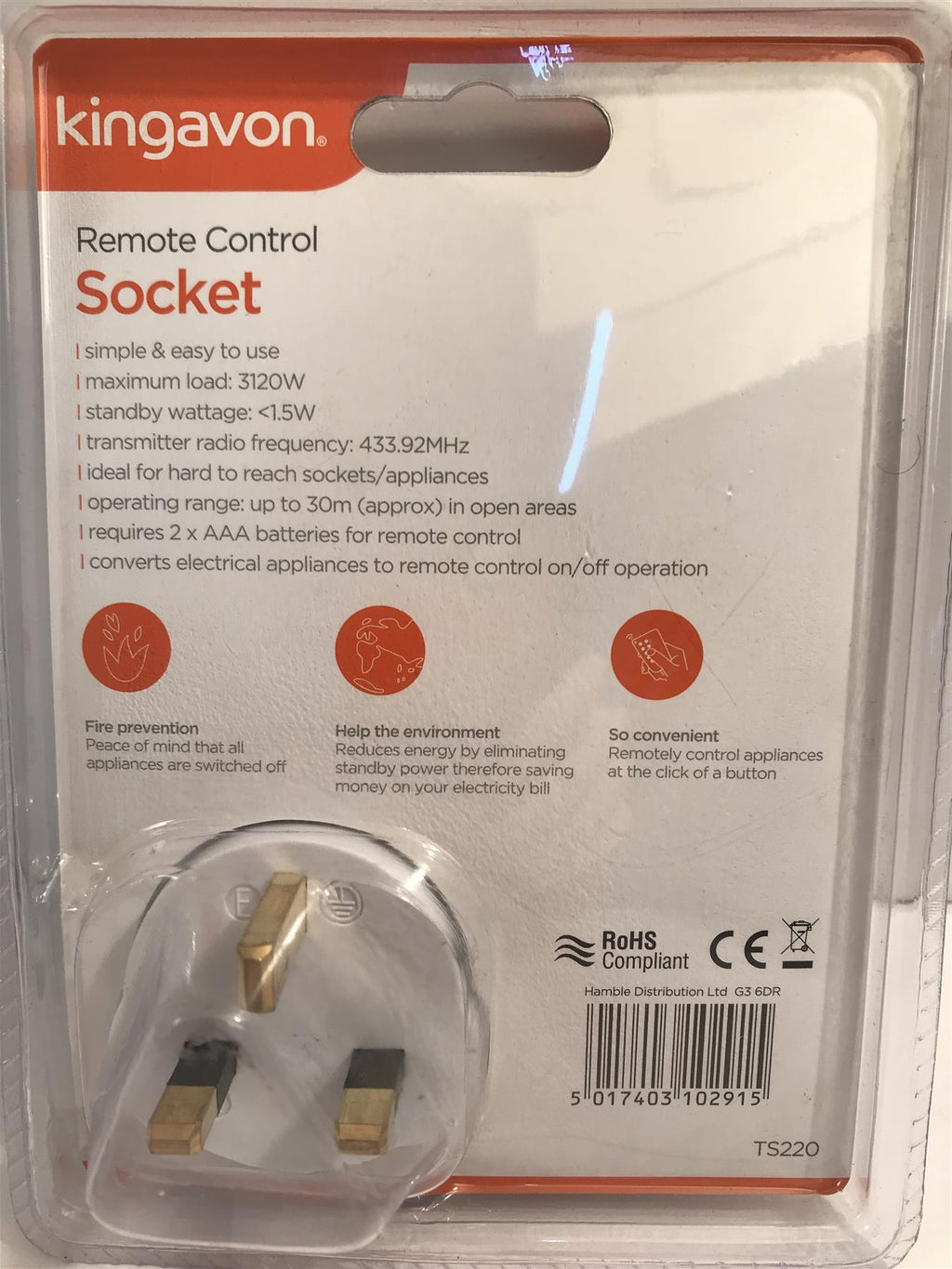 Kingavon Remote Control Socket Range up to 30m  TS220