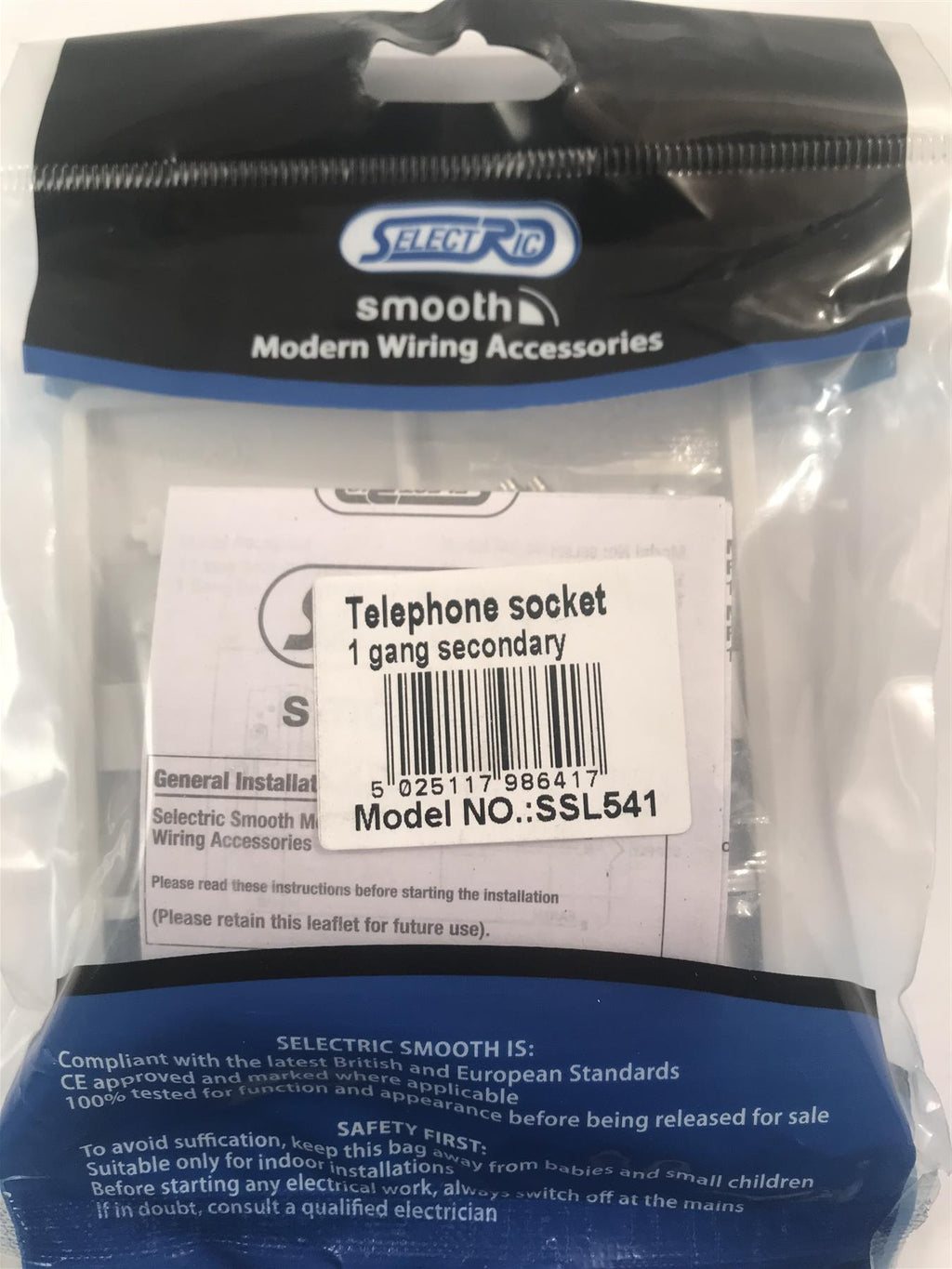 Selectric Smooth 1 Gang Secondary Telephone Socket  SSL541