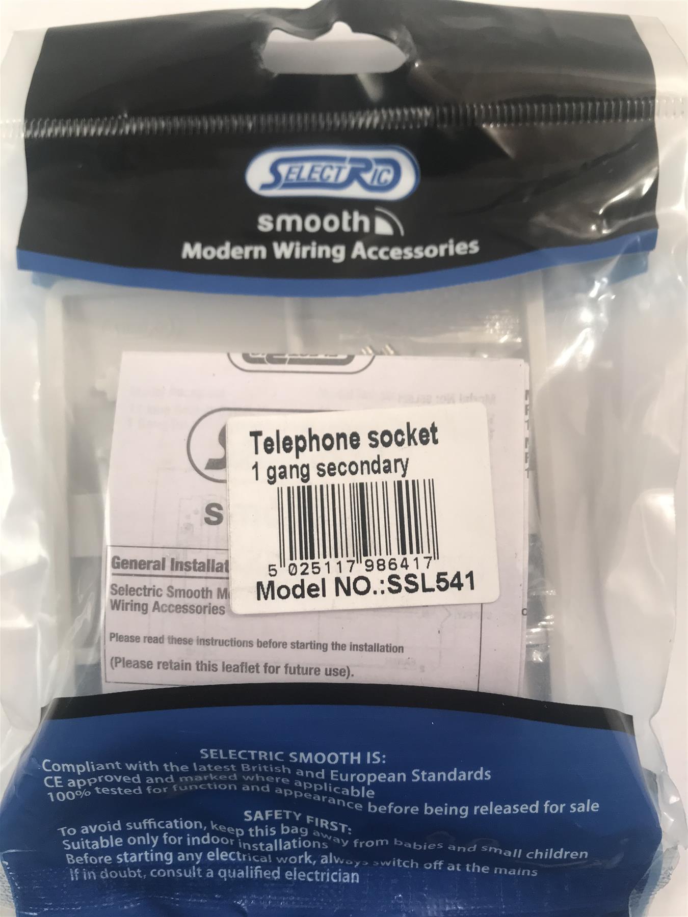 Selectric Smooth 1 Gang Secondary Telephone Socket  SSL541