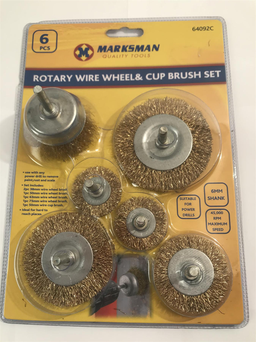 Marksman 6pc Rotary Wire Wheel & Cup Brush Set 64092C