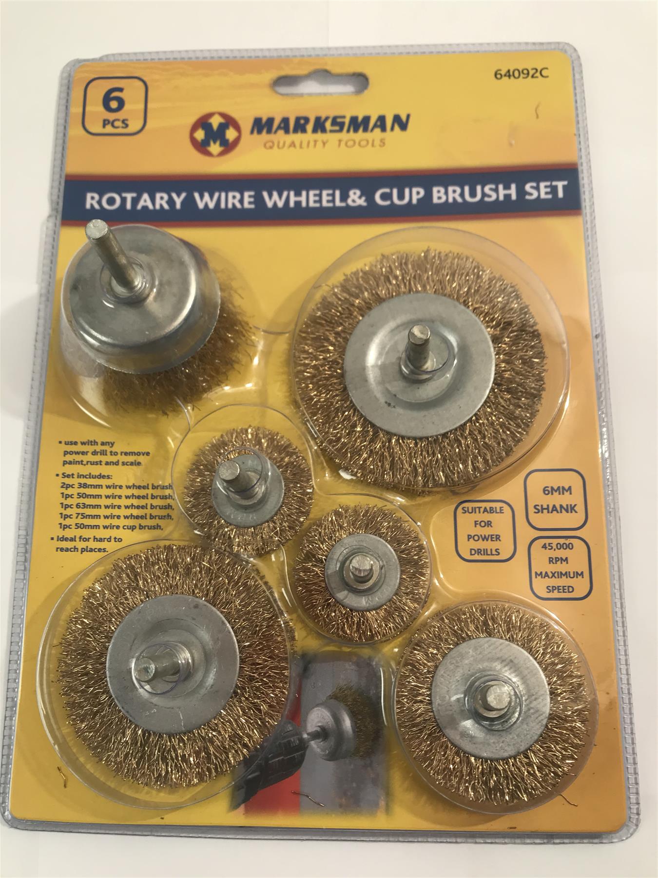 Marksman 6pc Rotary Wire Wheel & Cup Brush Set 64092C
