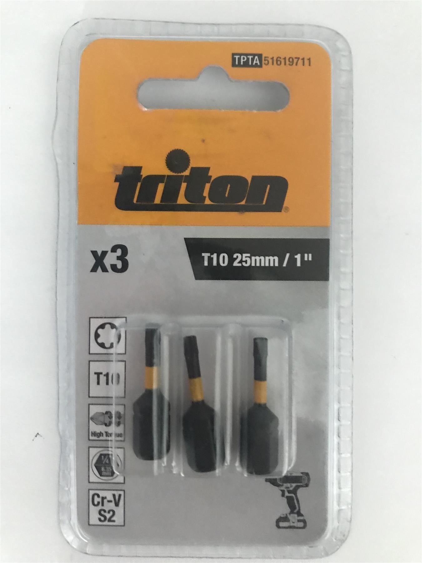 Triton 3pc T10 25mm/1" Torx Screwdriver Impact Bit  619711