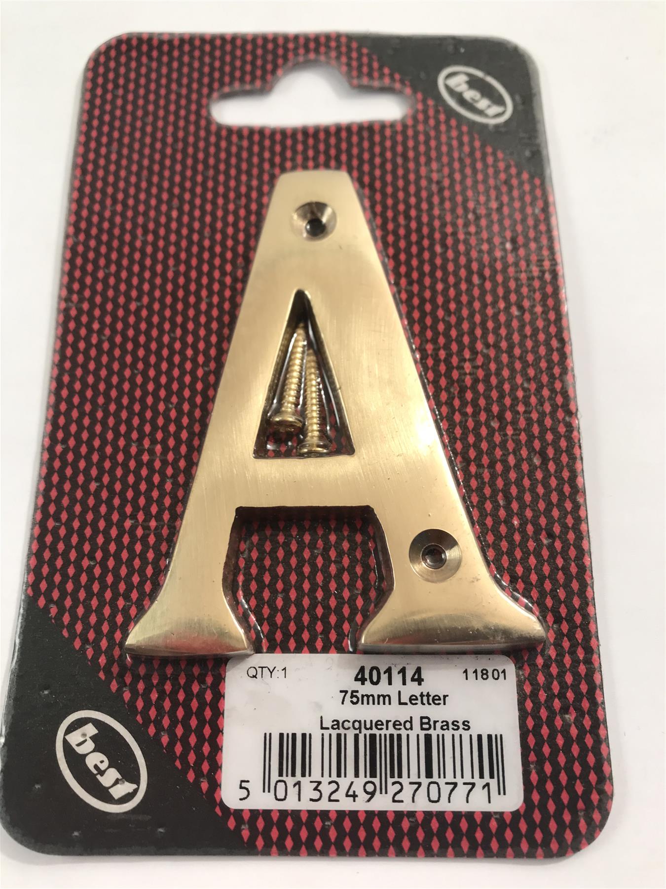 75mm 3"  Lacquered Brass Letter A  -  40114