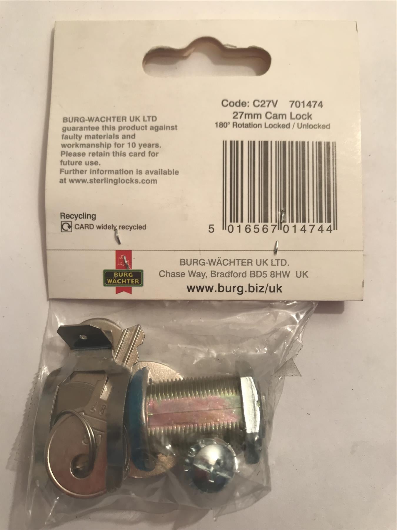 Sterling Cam Lock 27mm C27V
