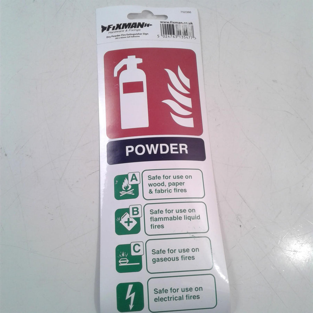 Dry Powder Fire Extinguisher Sign 202 x 82mm self-adhesive