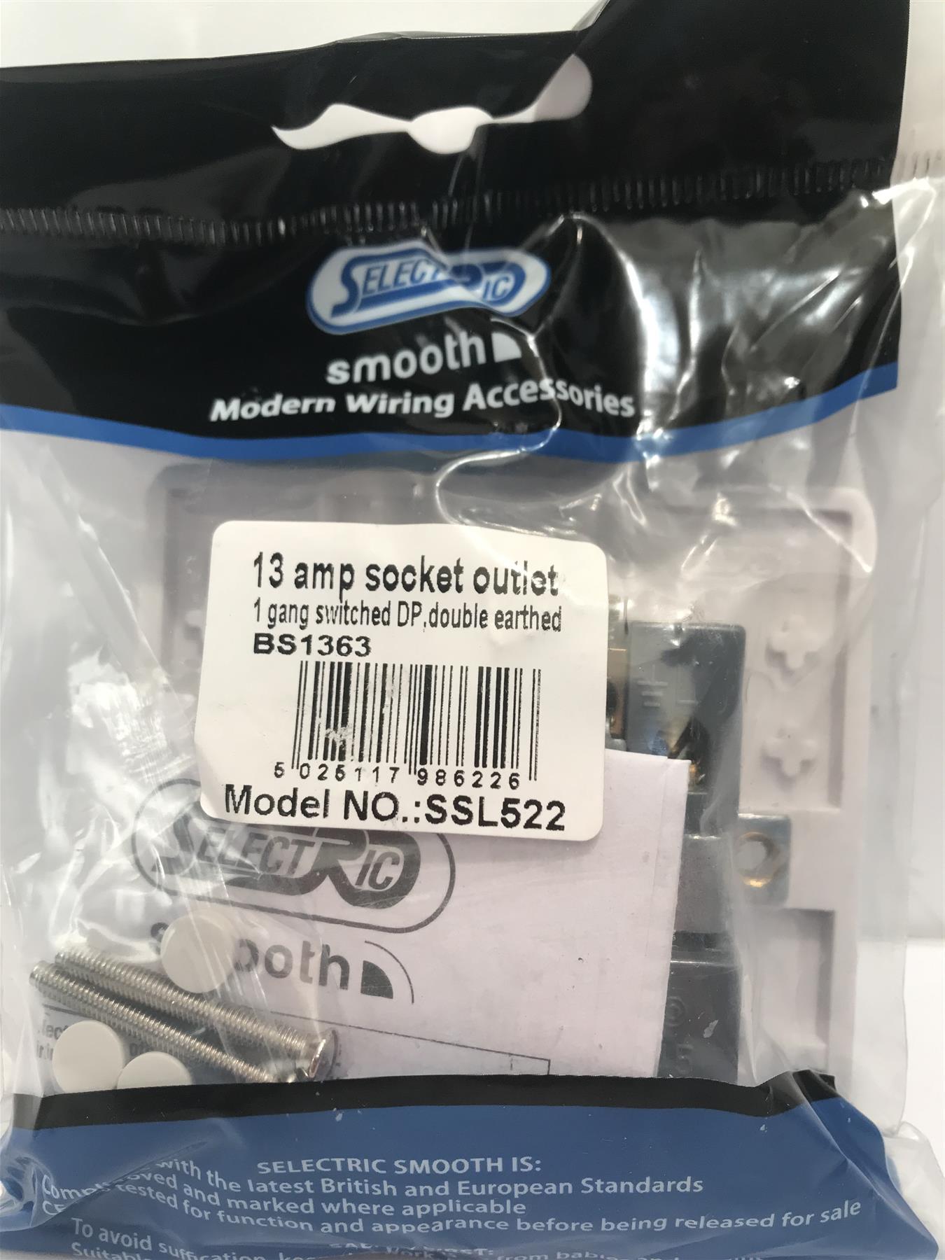 13 amp Socket Outlet 1 Gang switched DP Double Earthed  SSL522