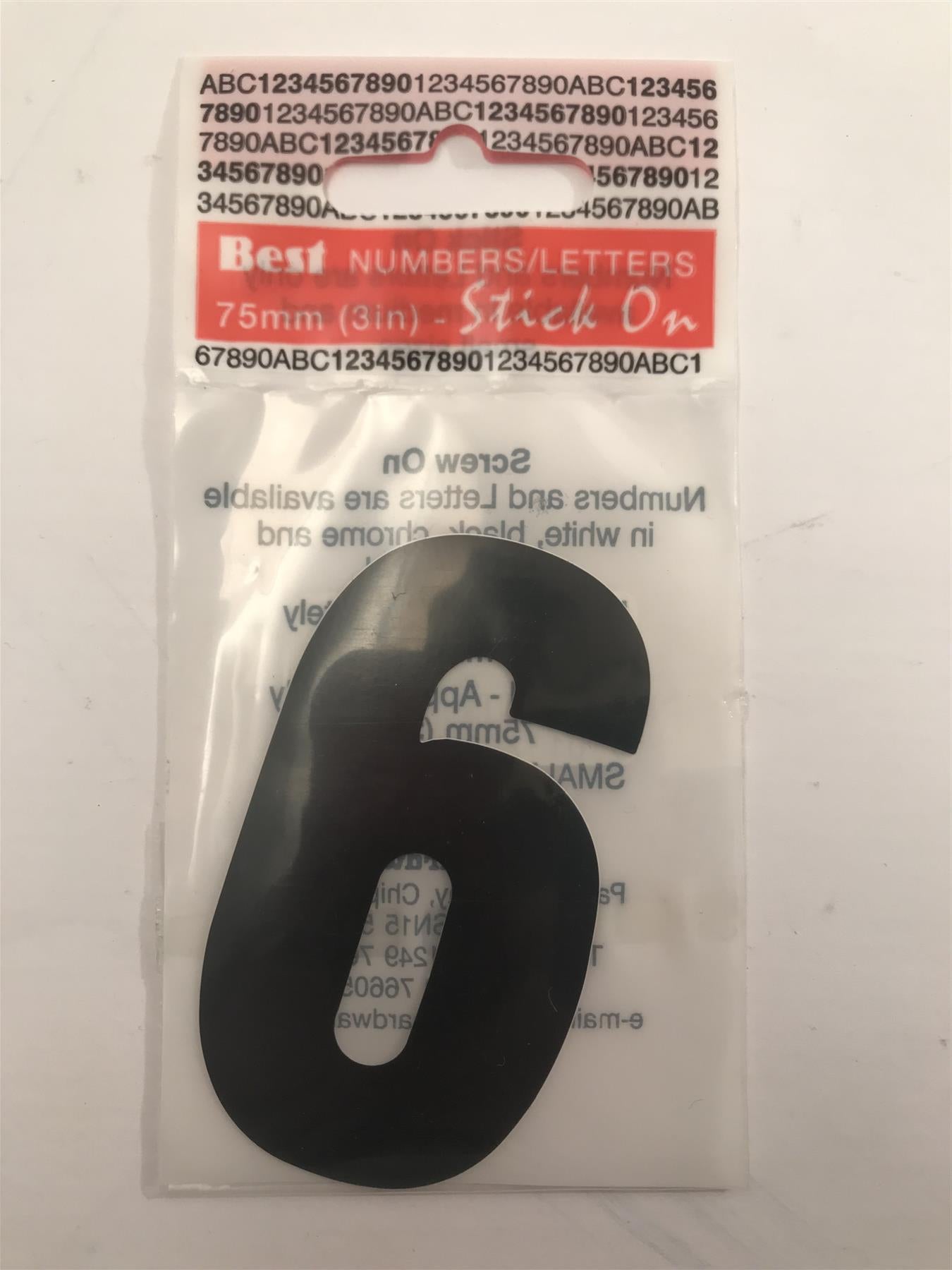 Black Number 6 Self Adhesive 1½" x 3"