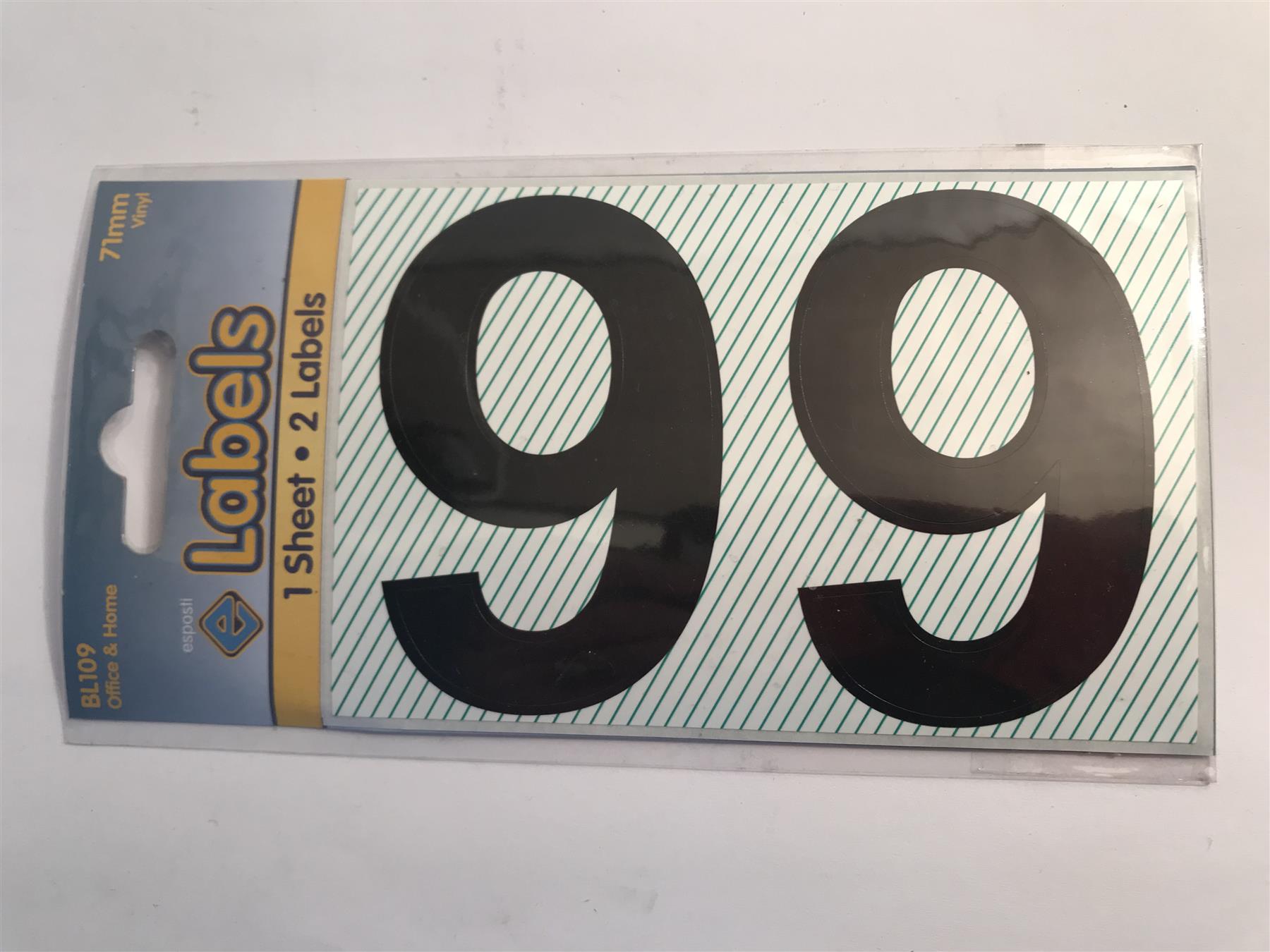 Esposti Large Black Vinyl Sticker No. 9 -  71mm (2 Pack) BL109