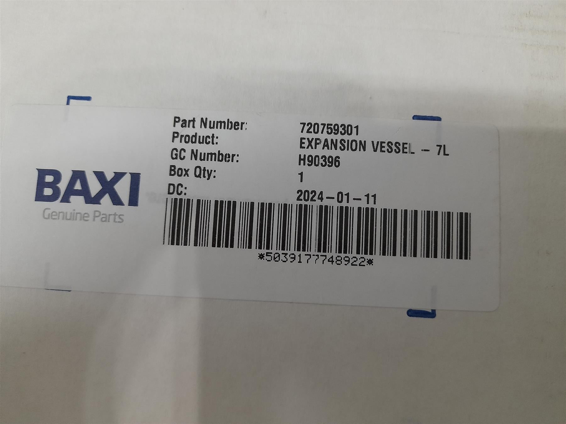 Baxi Neta-tec/Megaflo/EcoBlue/124/128 7L Expansion Vessel 720759301