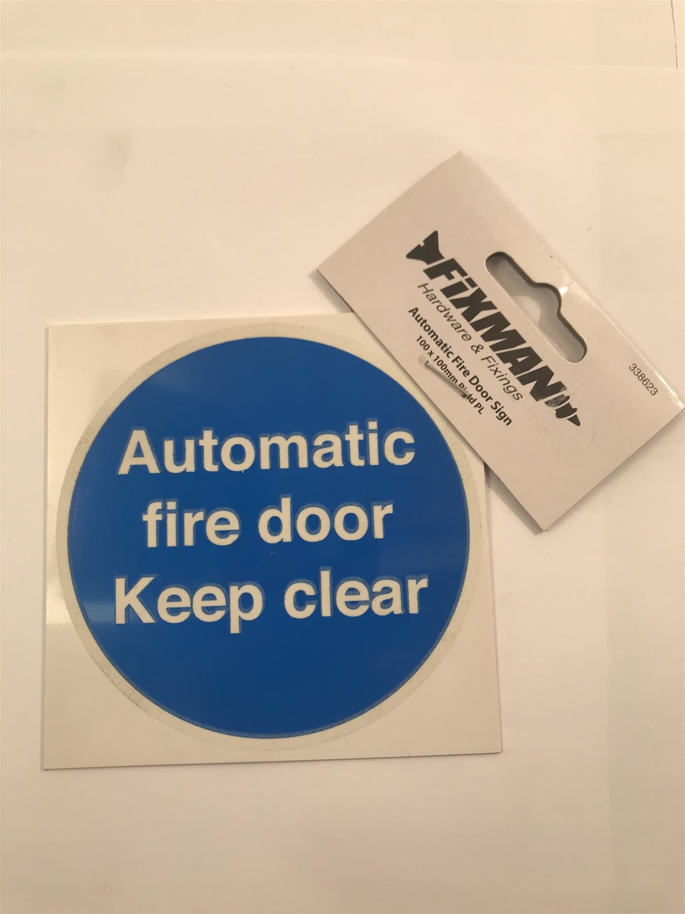 Automatic Fire Door Sign 100 x 100mm Rigid PL  338623