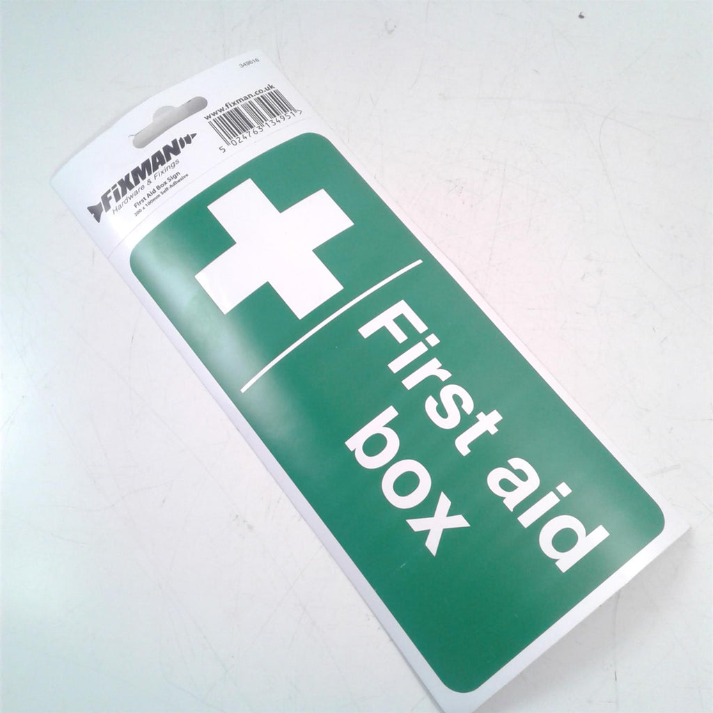 Fixman First Aid Box Sign 200 x 100 mm Self-Adhesive Safety Signage 349616