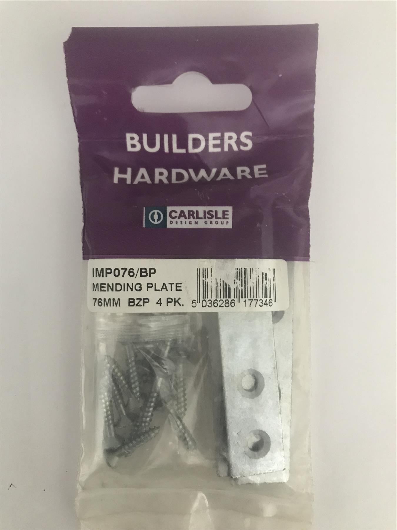 Carlisle Brass - IMP076/BP - Mending Plate 76mm (Pack of 4)  Bright Zinc Plate