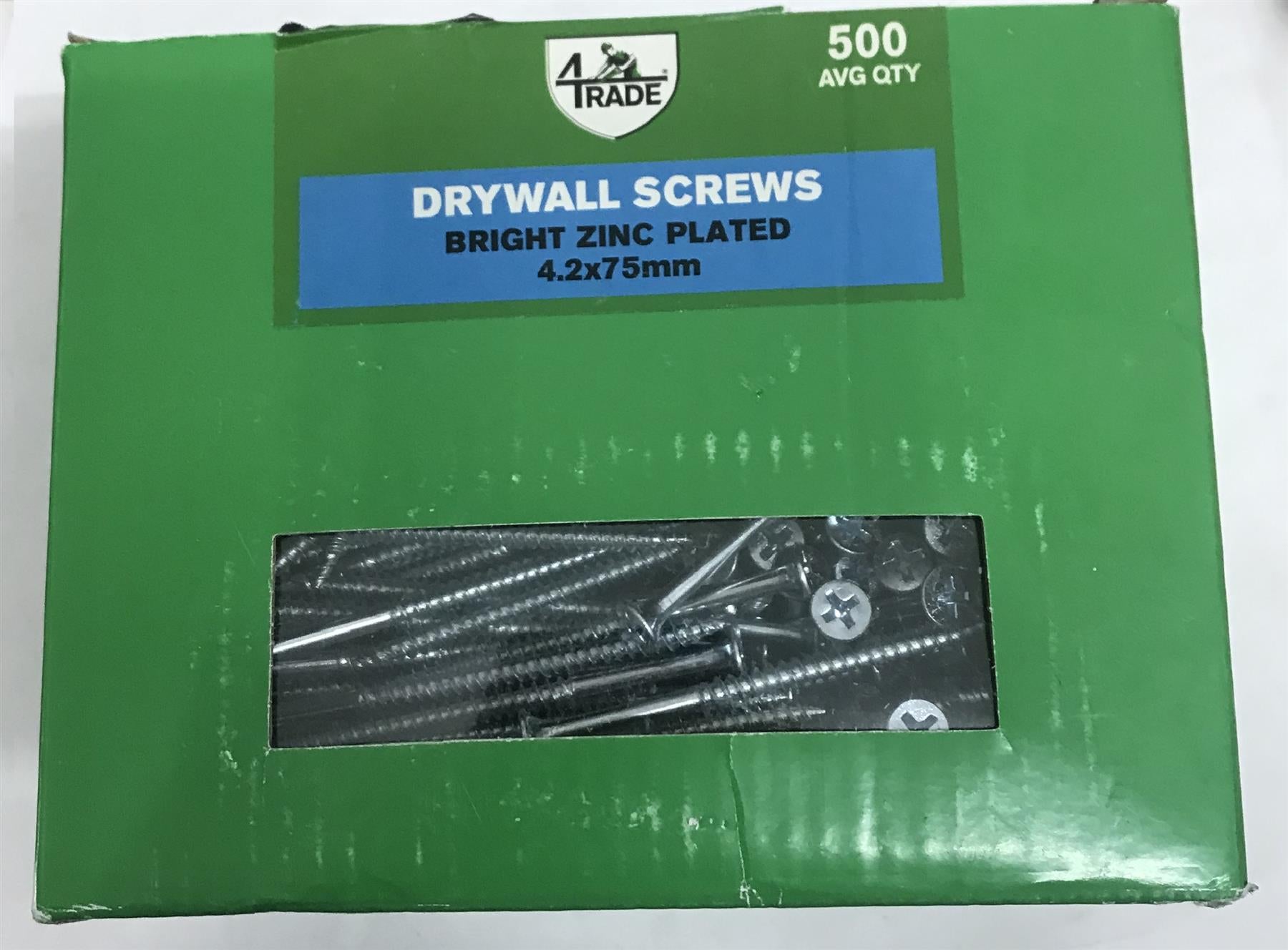 4TRADE 153928 DRYWALL 4.2 x 75mm SCREWS BRIGHT ZINC PLATED 500pce PACK