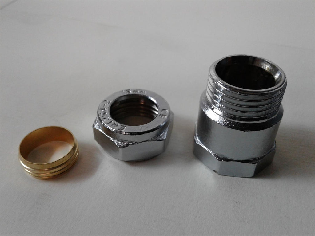 Chrome Compression Straight Adaptor Union 15mm x 3/4" Female EN1254-2