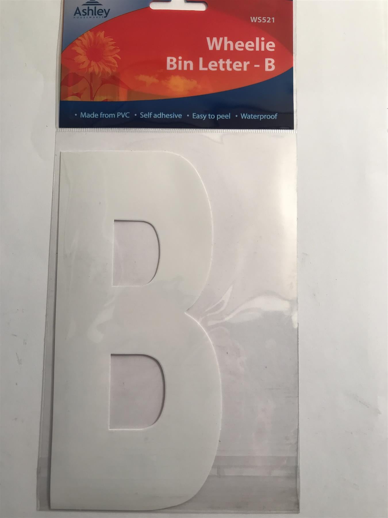 Ashley 2 Pack White Self Adhesive Wheelie Bin Sticker Letter B  WS521