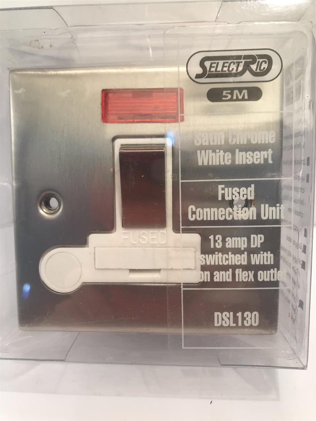 Chrome White Insert Fused Con 13amp DP Switch Neon and Flex outlet  DSL130