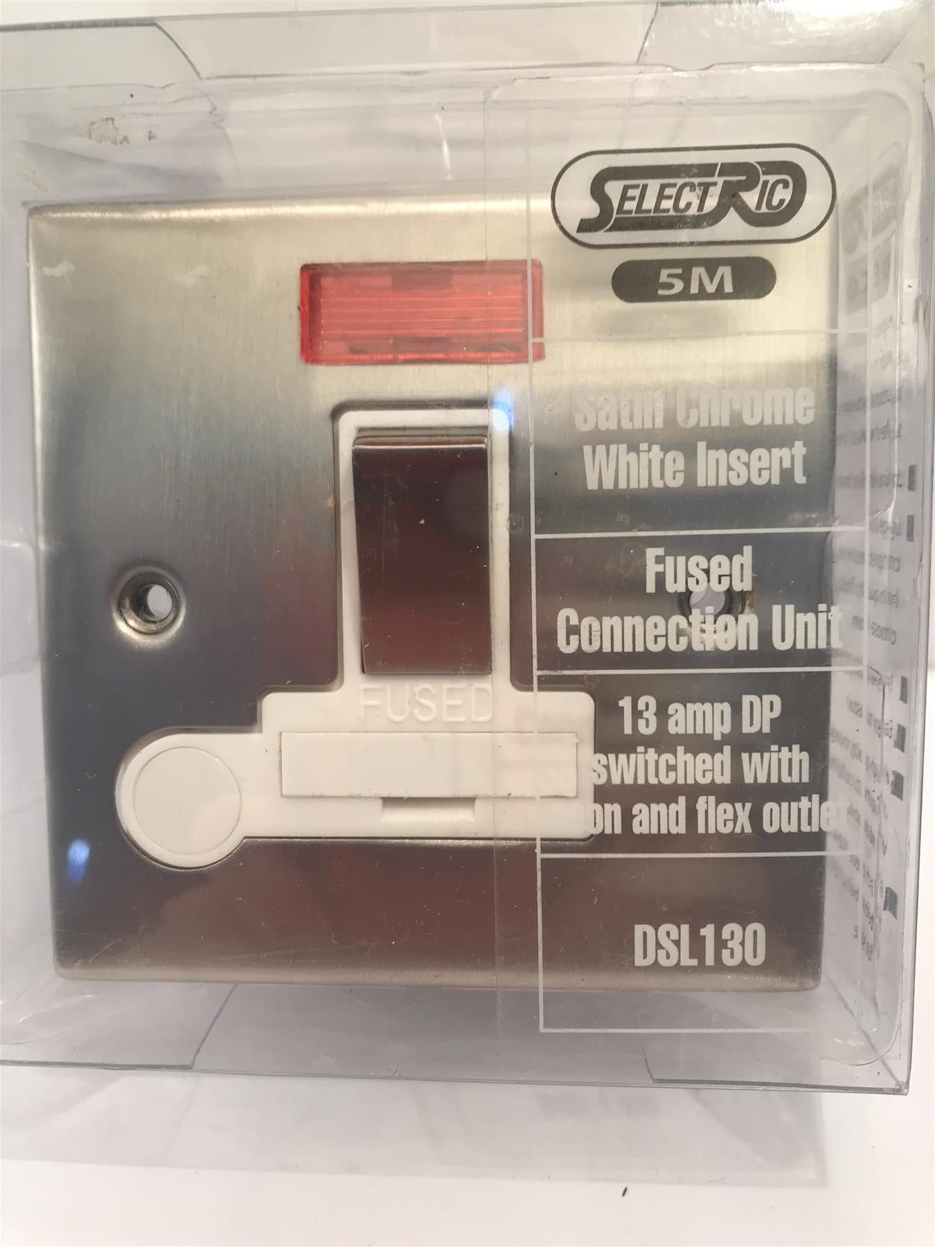 Chrome White Insert Fused Con 13amp DP Switch Neon and Flex outlet  DSL130