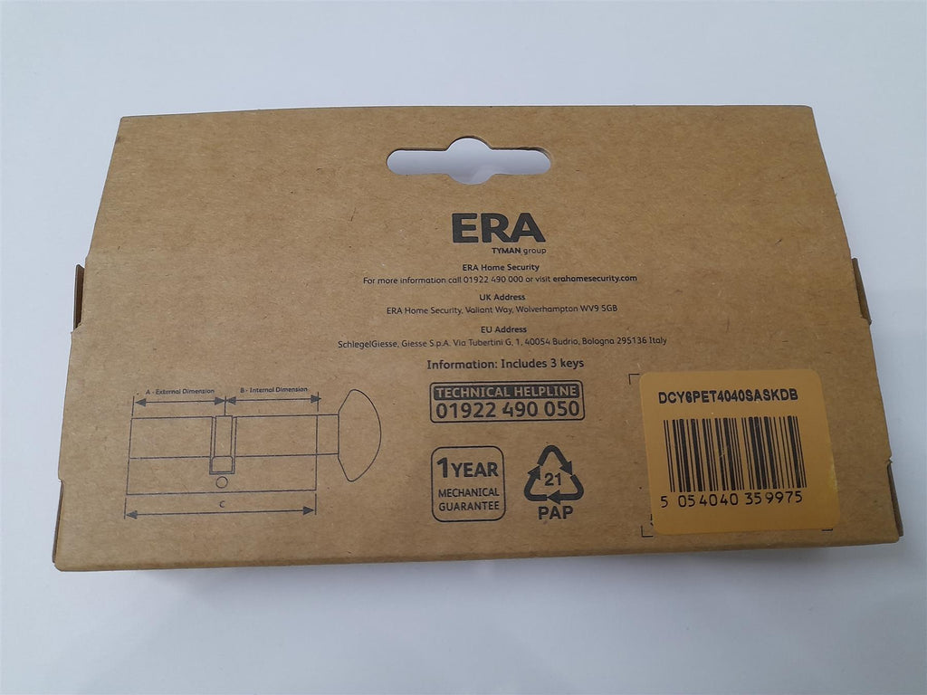 ERA THUMB TURN EURO 6PIN CYLINDER DOOR LOCK 40/40 SATIN