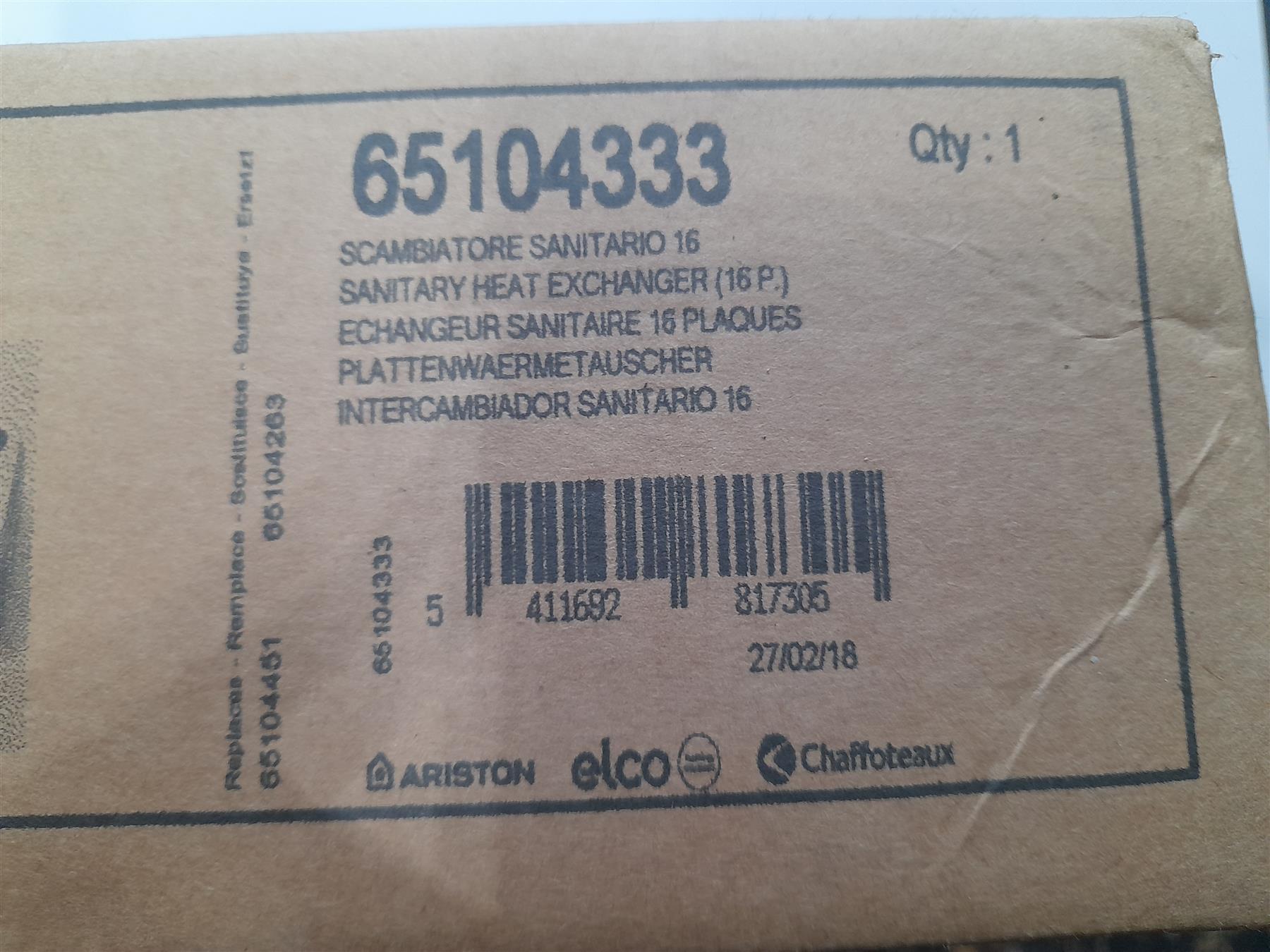 Ariston 65104333 Secondary Heat Exchanger