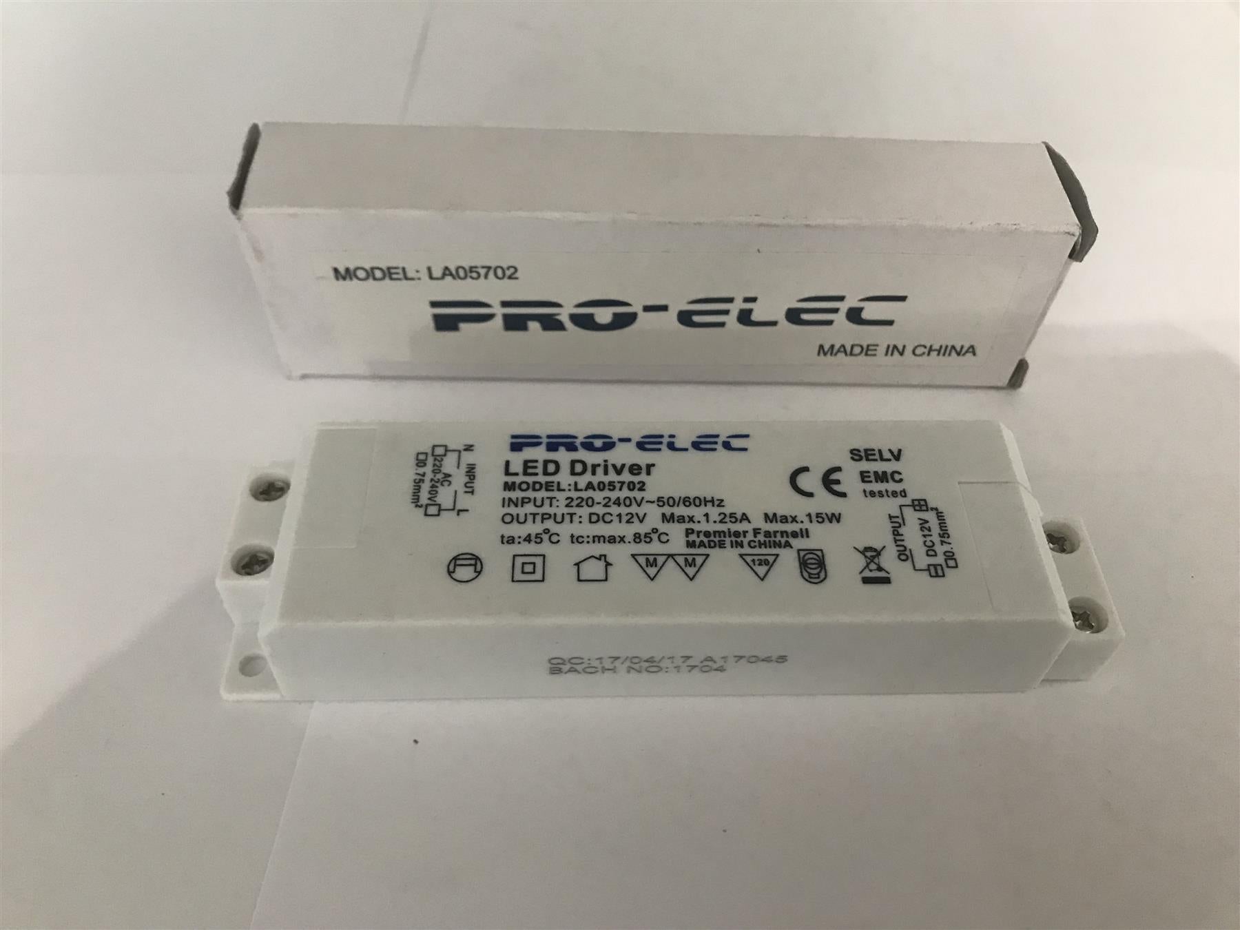 Pro-Elec LED Driver LA05702DC 12V  15W Power Supply 220V - 240V 50/60Hz