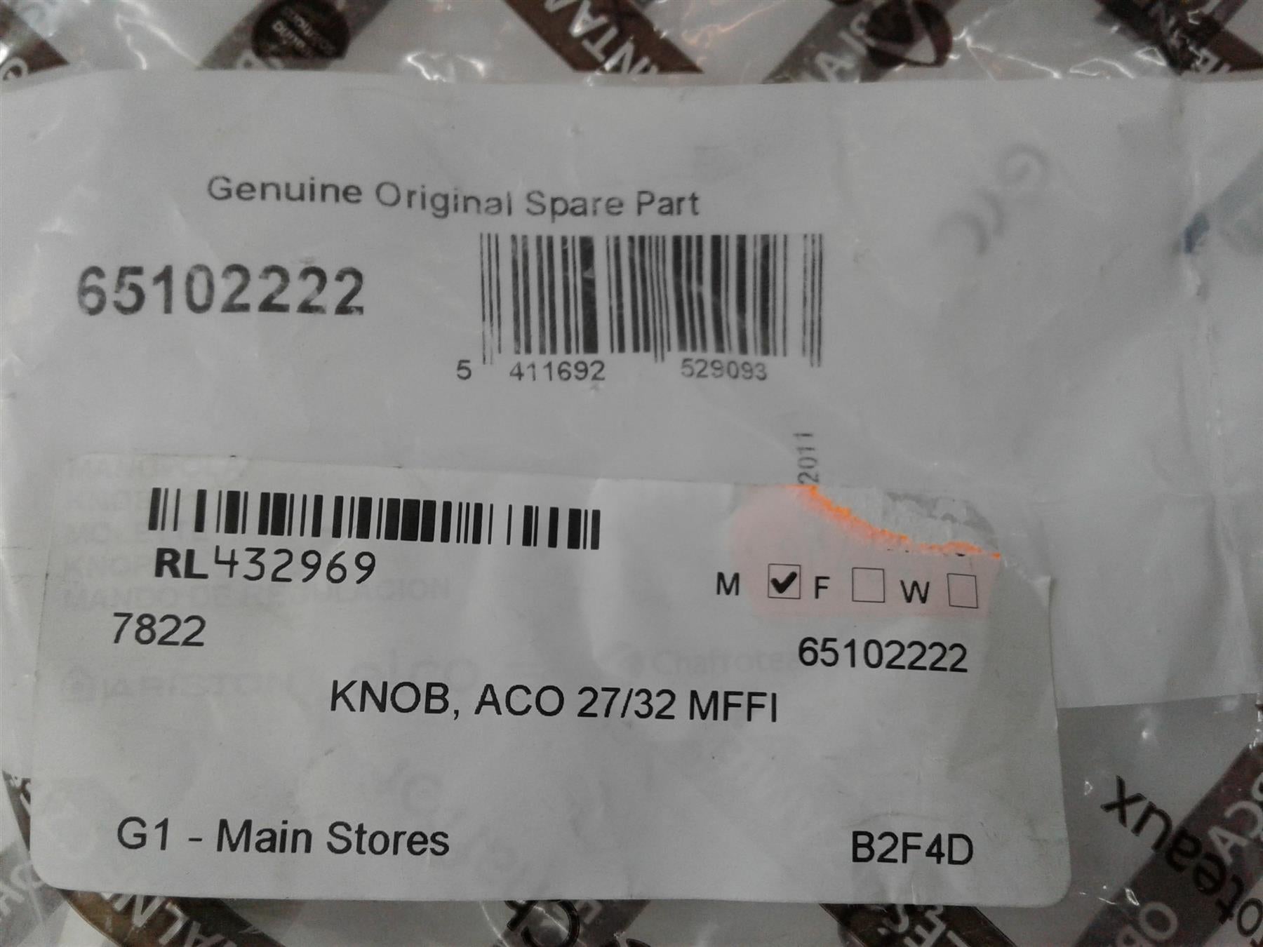 NEW Ariston ACO 27/32 MFFI & RFFI Knob 65102222 (DIAL) WHITE