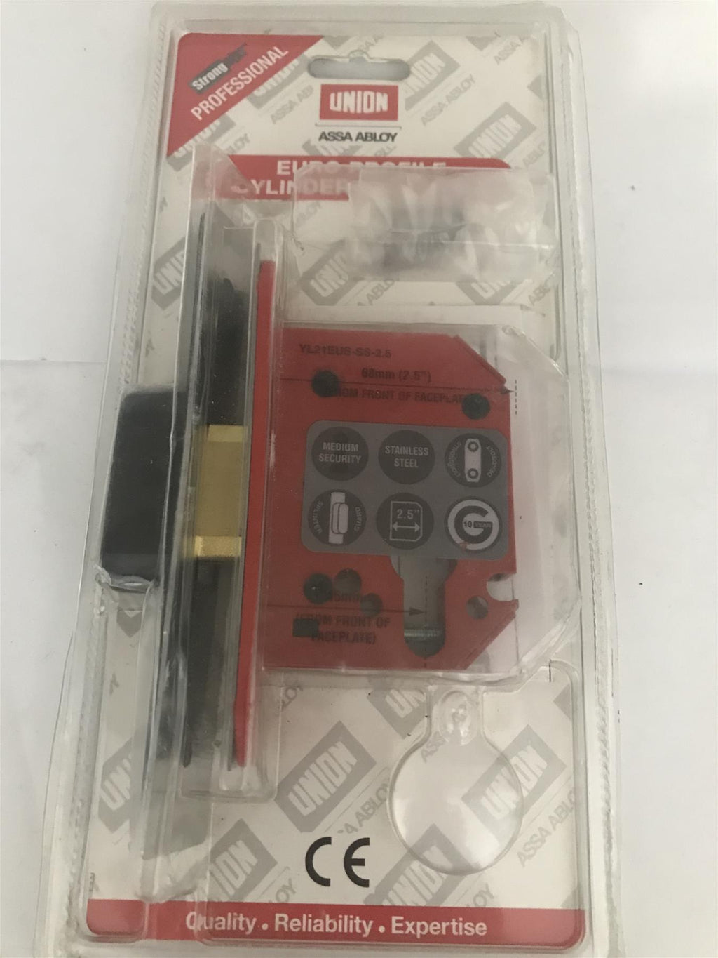 Union 68mm (2.5”) Euro profile cylinder Deadlock StrongBOLT Satin S Steel