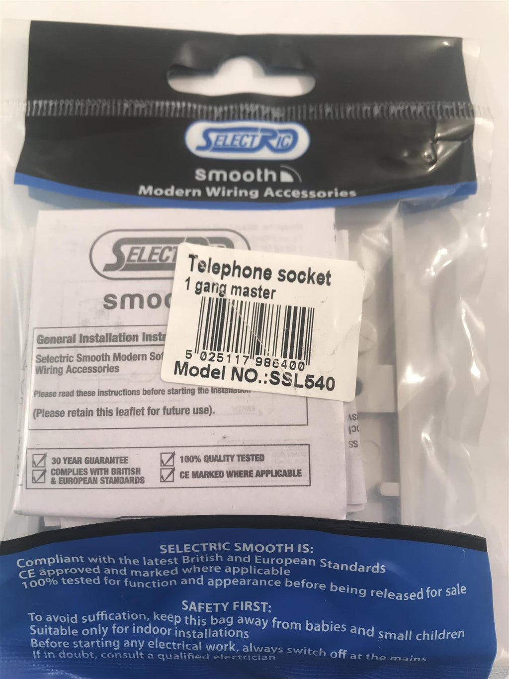 Selectric Smooth Telephone Socket 1 Gang Master SSL540