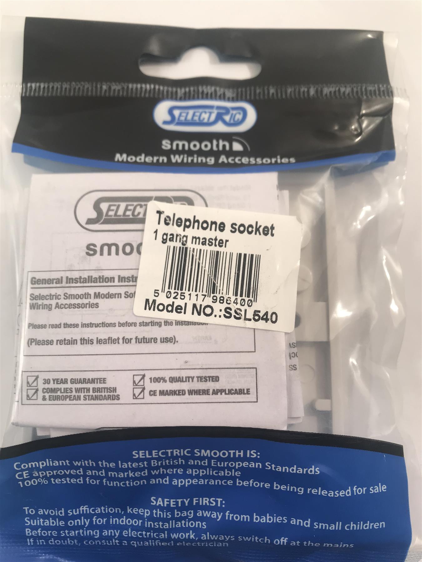 Selectric Smooth Telephone Socket 1 Gang Master SSL540
