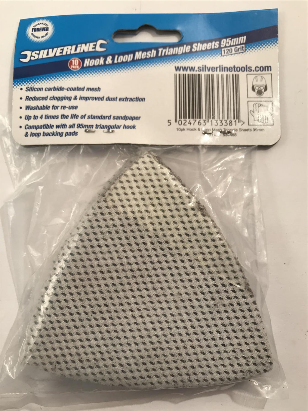 Silverline Hook & Loop Mesh Triangle Sheets 95mm 120 Grit  10pk  634488