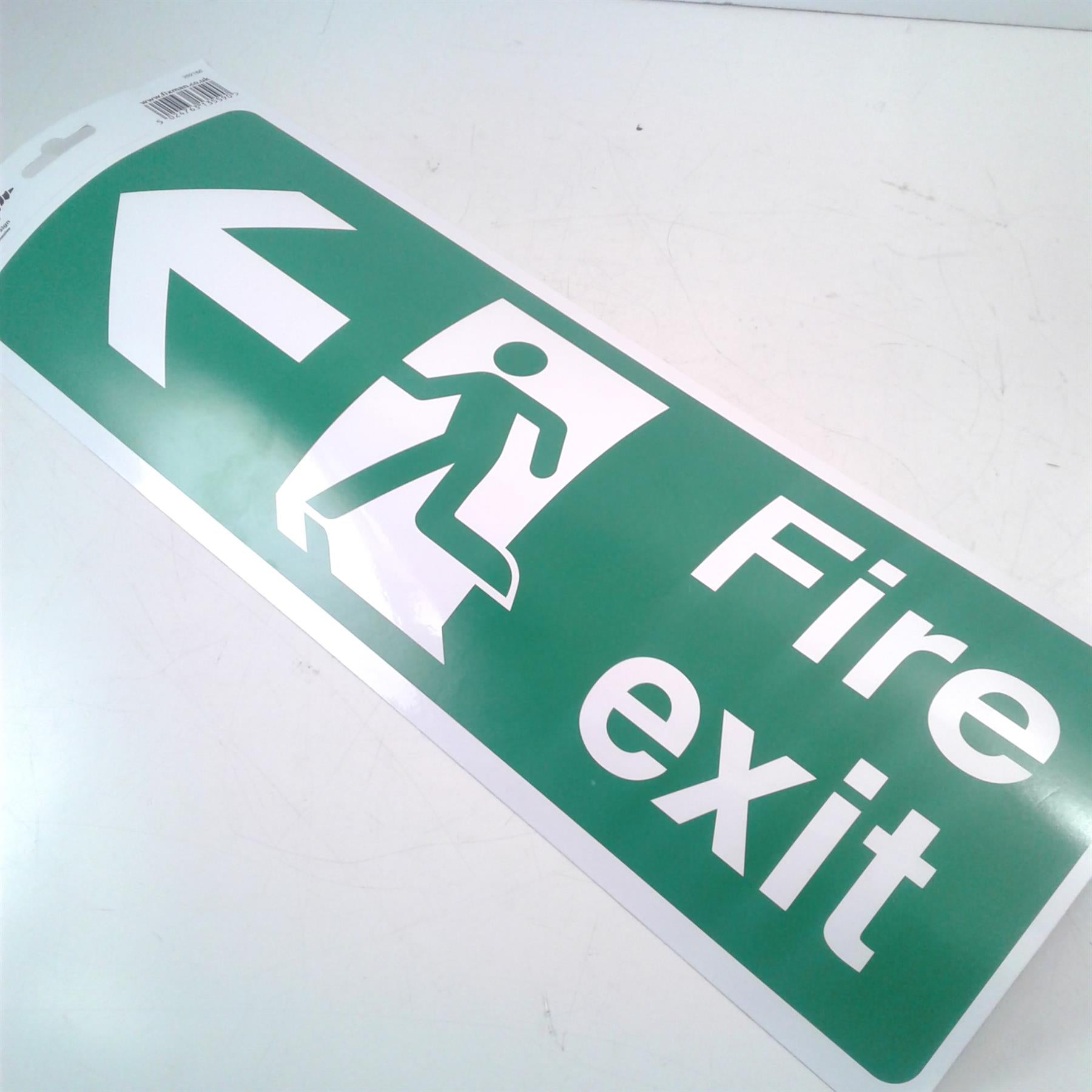 FIXMAN Fire Exit Left Arrow Sign - 400 x 150mm Self-Adhesive
