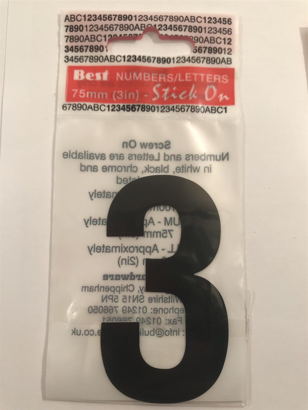 Black Number 3 Self Adhesive 1½" x 3"