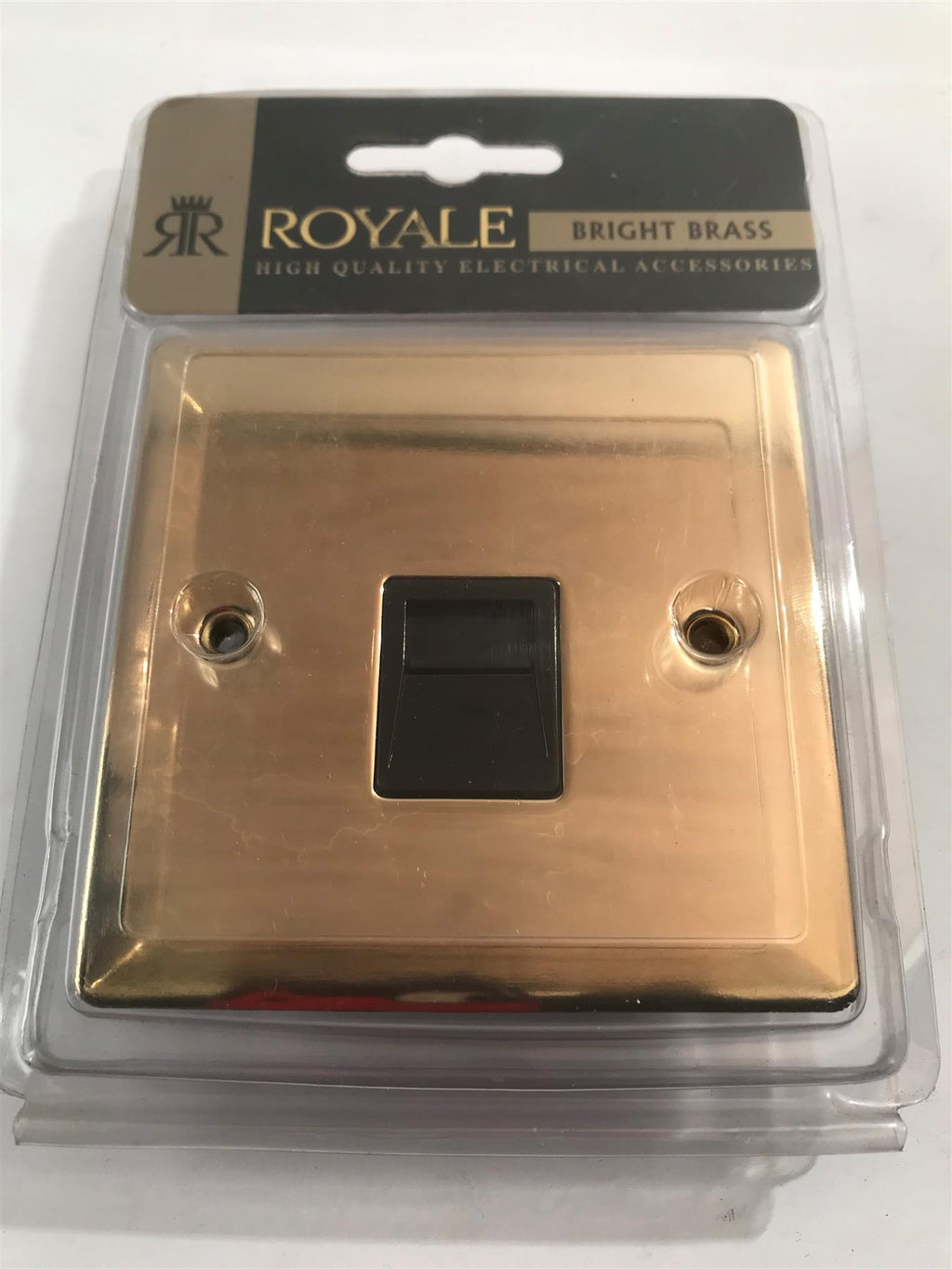Royale Flat Plate Telephone Master Socket Polished Brass Black Insert ZFBP12