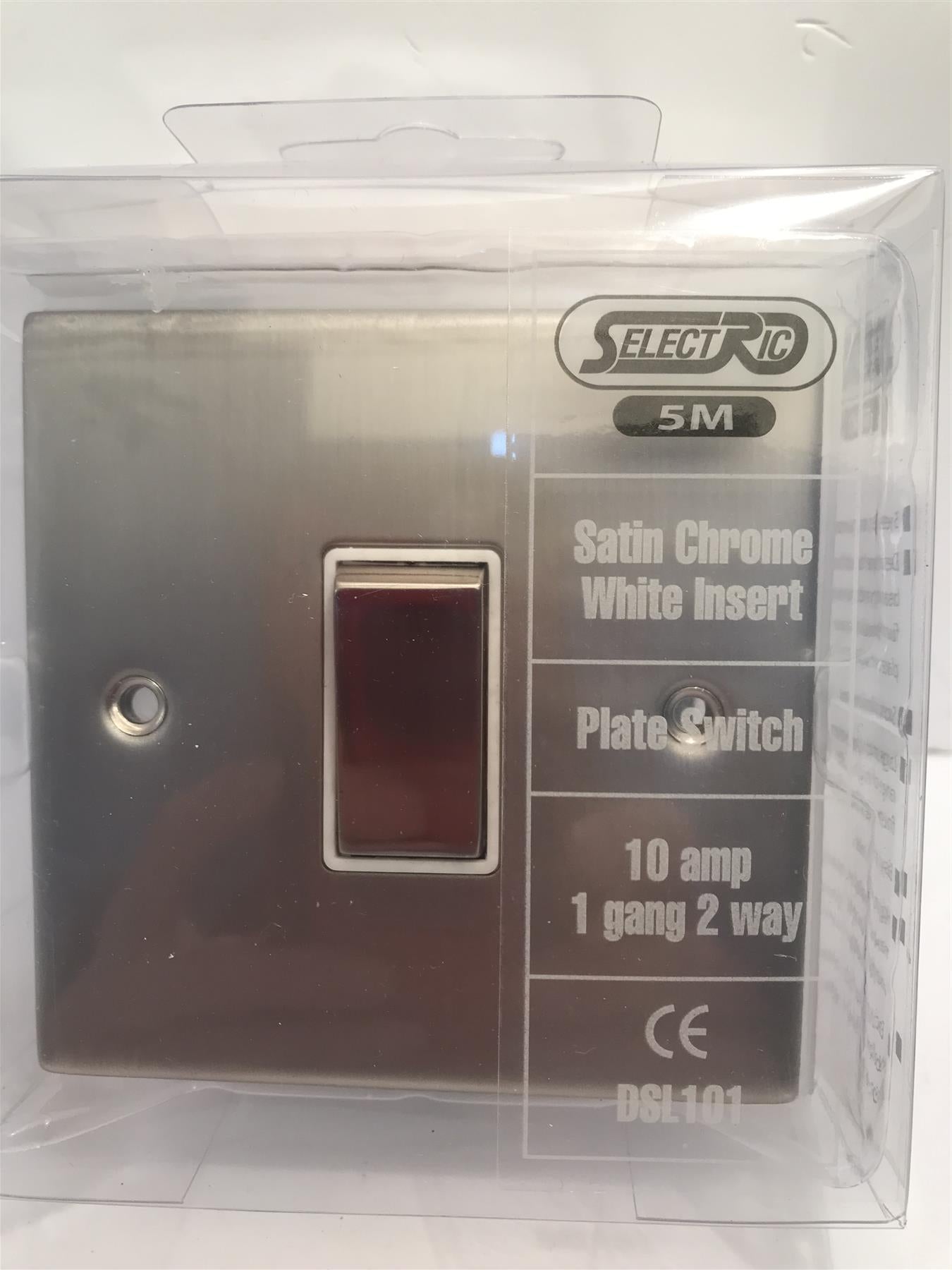 Satin Chrome 1 Gang 10A 2 Way Switch with White Insert  DSL101