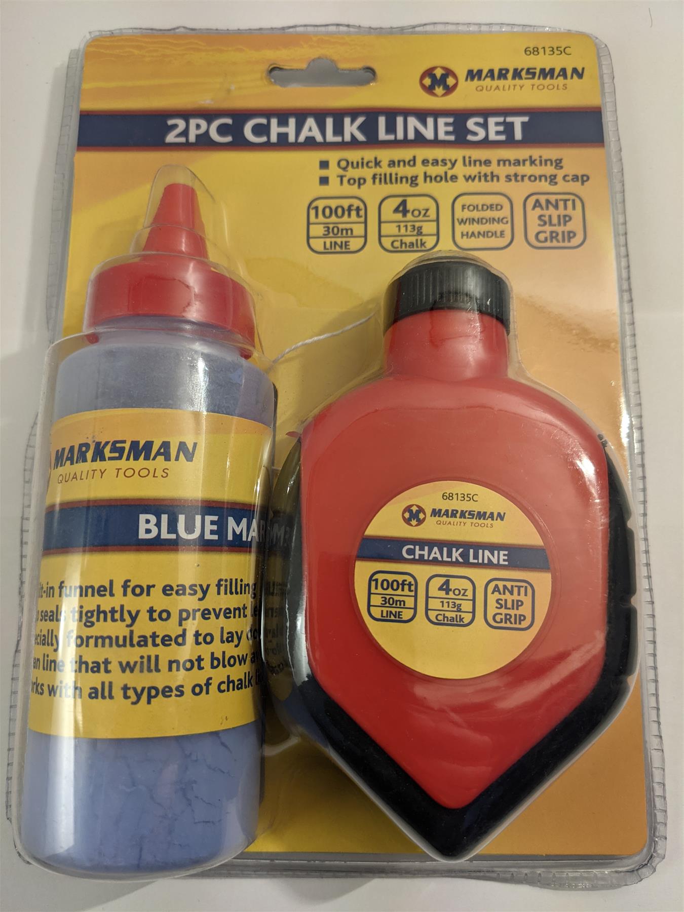 2pc Builders Chalk String Line Kit Reel Set 30m (100ft) 4oz Blue Chalk Marke
