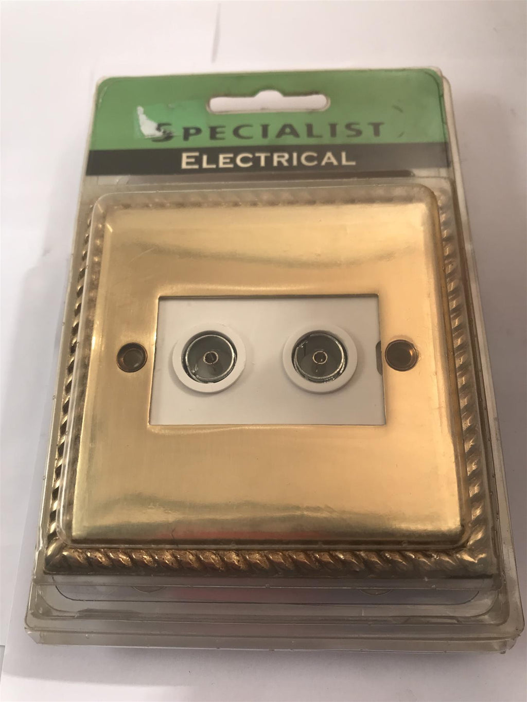 Specialist 2 Gang TV Socket Georgian Polished Brass White Insert