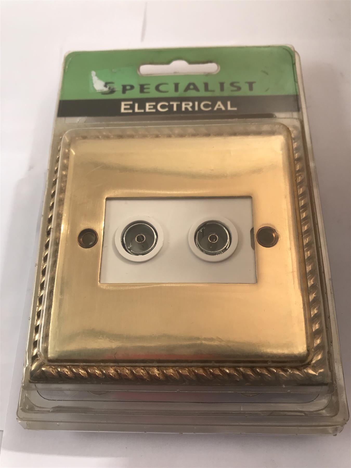 Specialist 2 Gang TV Socket Georgian Polished Brass White Insert