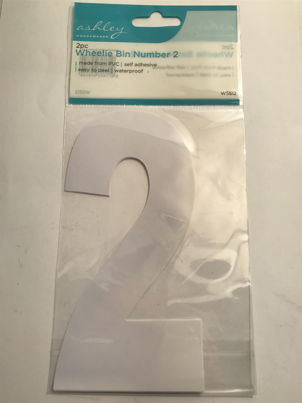 Ashley 2 Pack White Self Adhesive Wheelie Bin Sticker Number 2  WS512