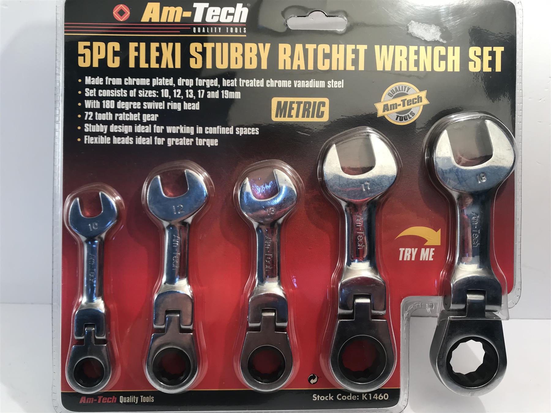 Am-Tech 5pc Flexi Stubby Ratchet Wrench Set  K1460