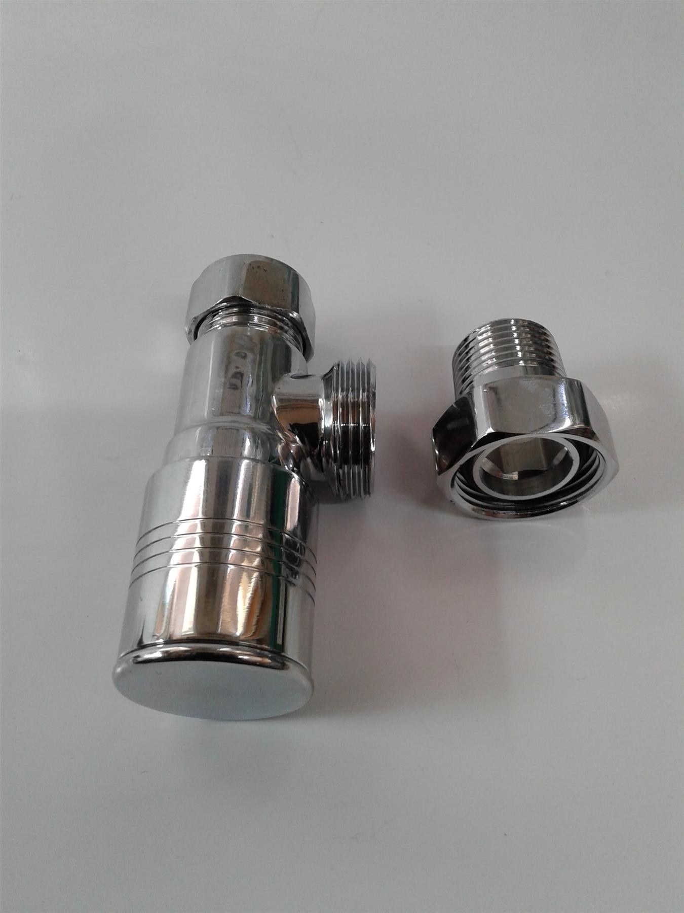 NEW PAIR MODERN CHROME EN1254-2 15MM ANGLED RADIATOR VALVE