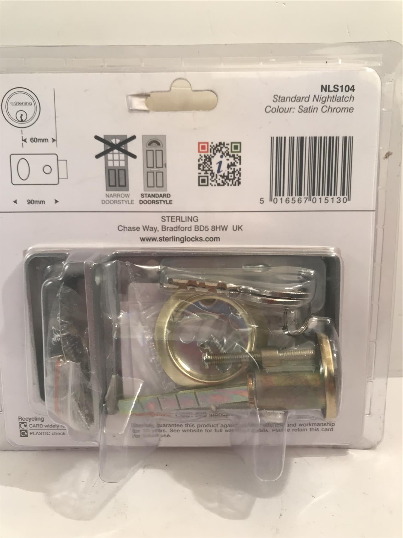 Sterling Standard Traditional Night Latch, Satin Chrome NLS104