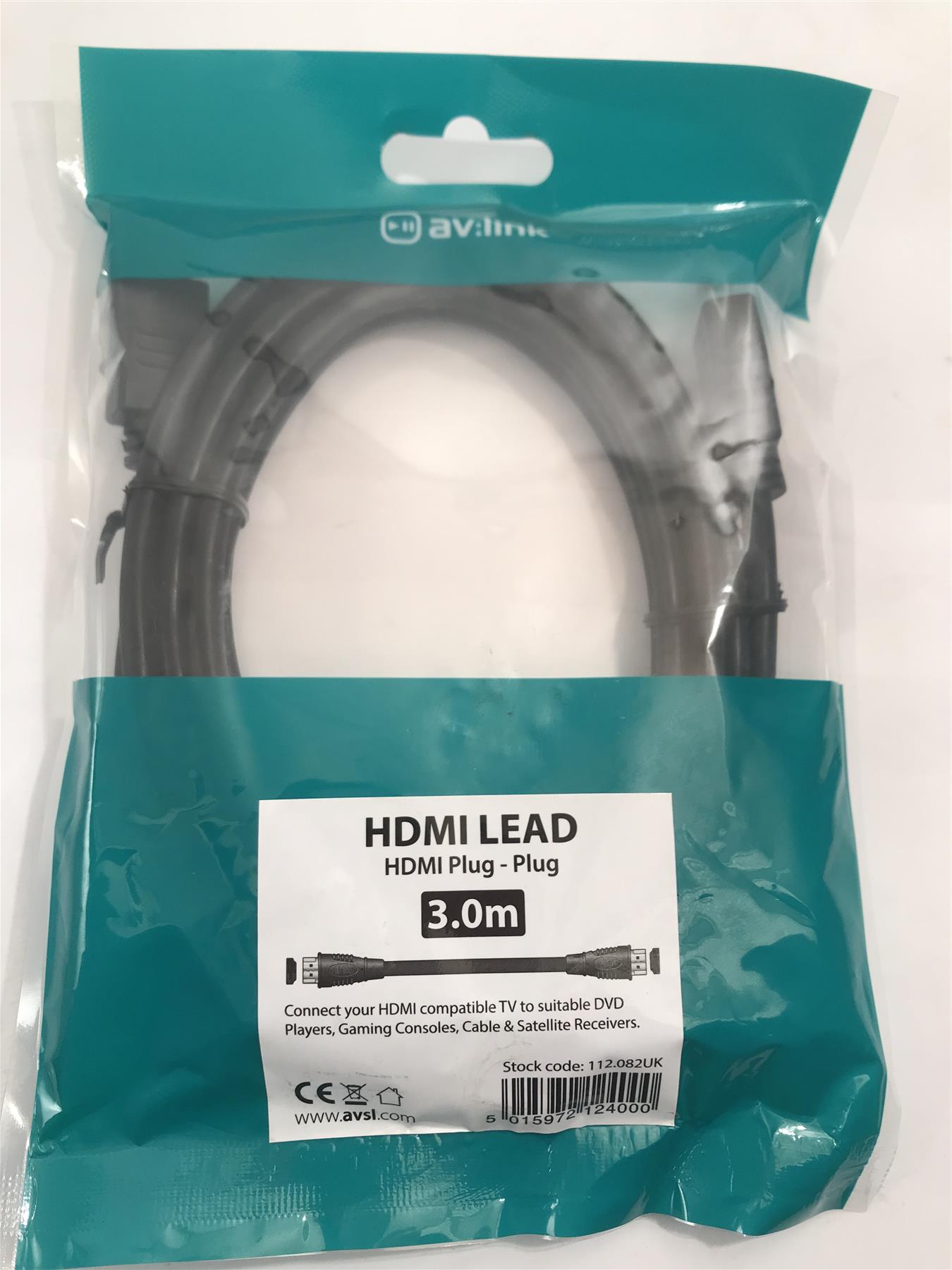 AV:Link HDMI Lead Plug to Plug 3m  112.082UK