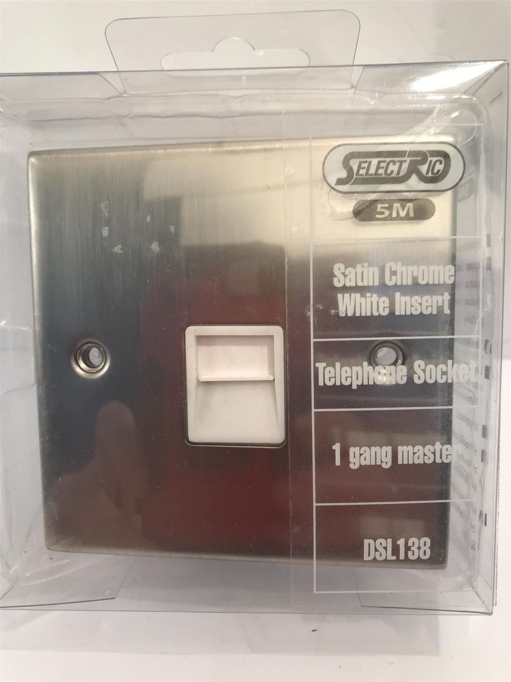 Satin Chrome White Insert Telephone Socket 1 Gang Master DSL138
